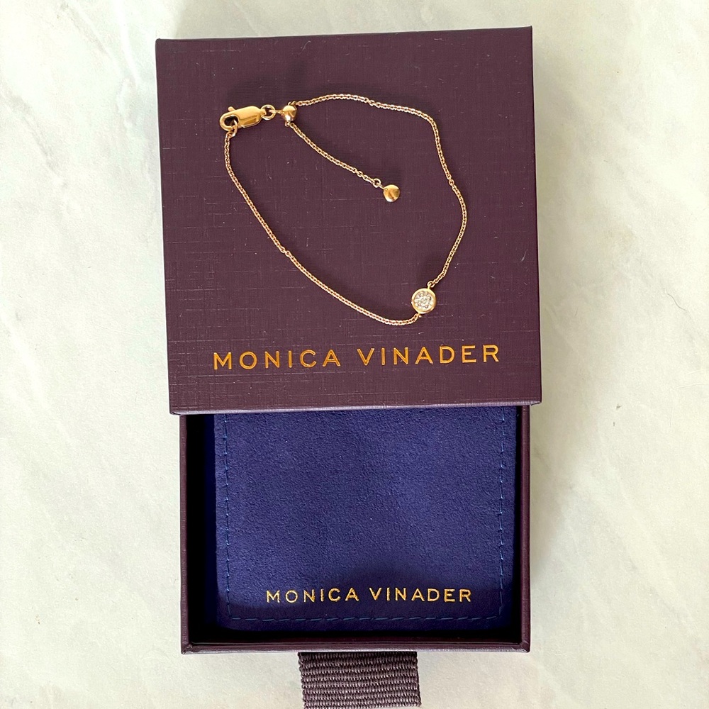 W/Box Monica Vinader Diamond Rose Gold Vermeil Bracelet Adjustable length